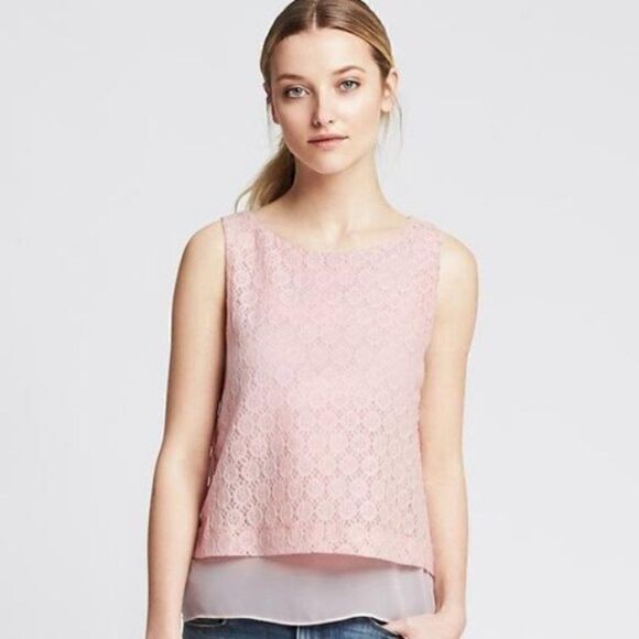 Banana Republic tank sz XS blush pink lace - Picture 2 of 8